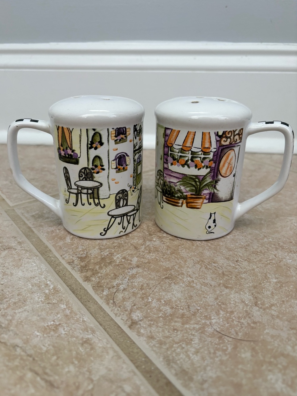 Vintage ceramic bistro salt and pepper shakers